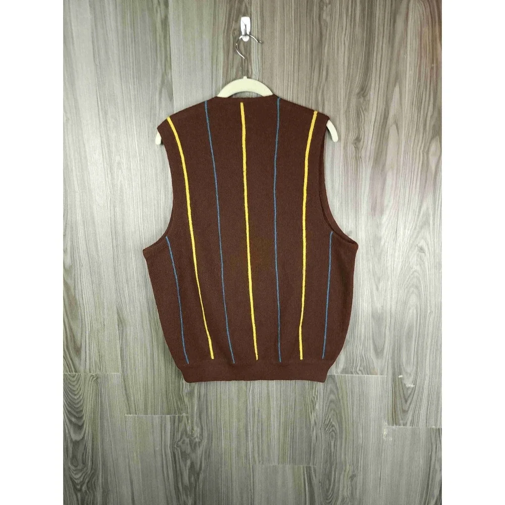 Lord Jeff Vintage Striped Pure Alpaca Sweater Vest Unisex‎ V Neck XL